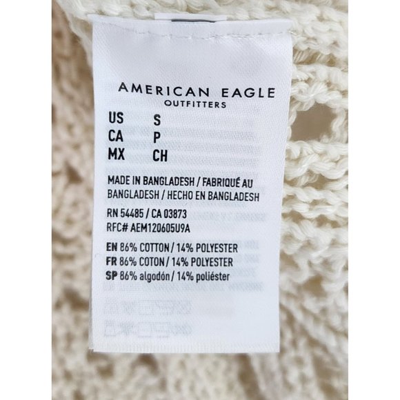 Amreican Eagle Sweater Womens Small Cream Textured Boho Tassel Tie Open Knit Top - Picture 3 of 11